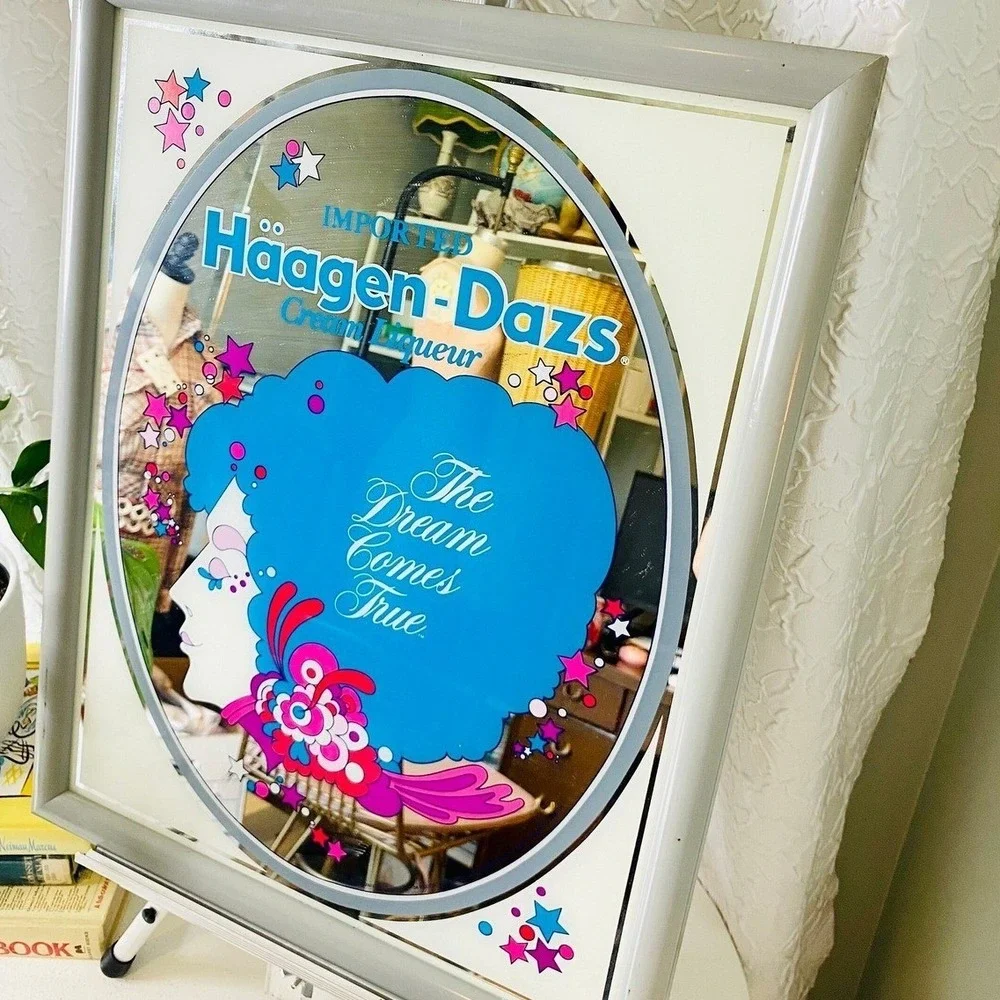 Vintage Haagen-Dazs Cream Liqueur Advertising‎ Mirror, Peter Max Style Bar Decor